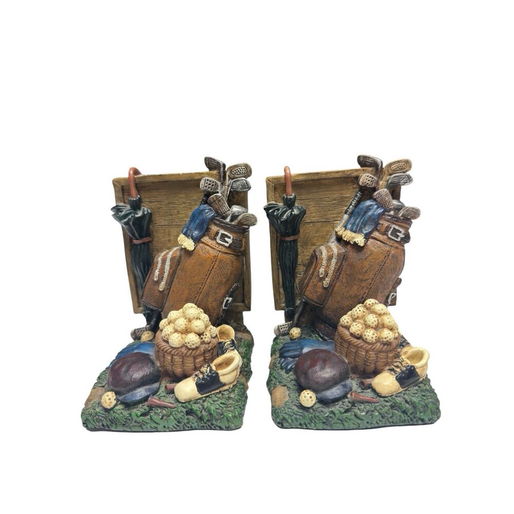 Golf Bookends Pair Resin Golf Bag Sports Man Cave Office Decor 1998